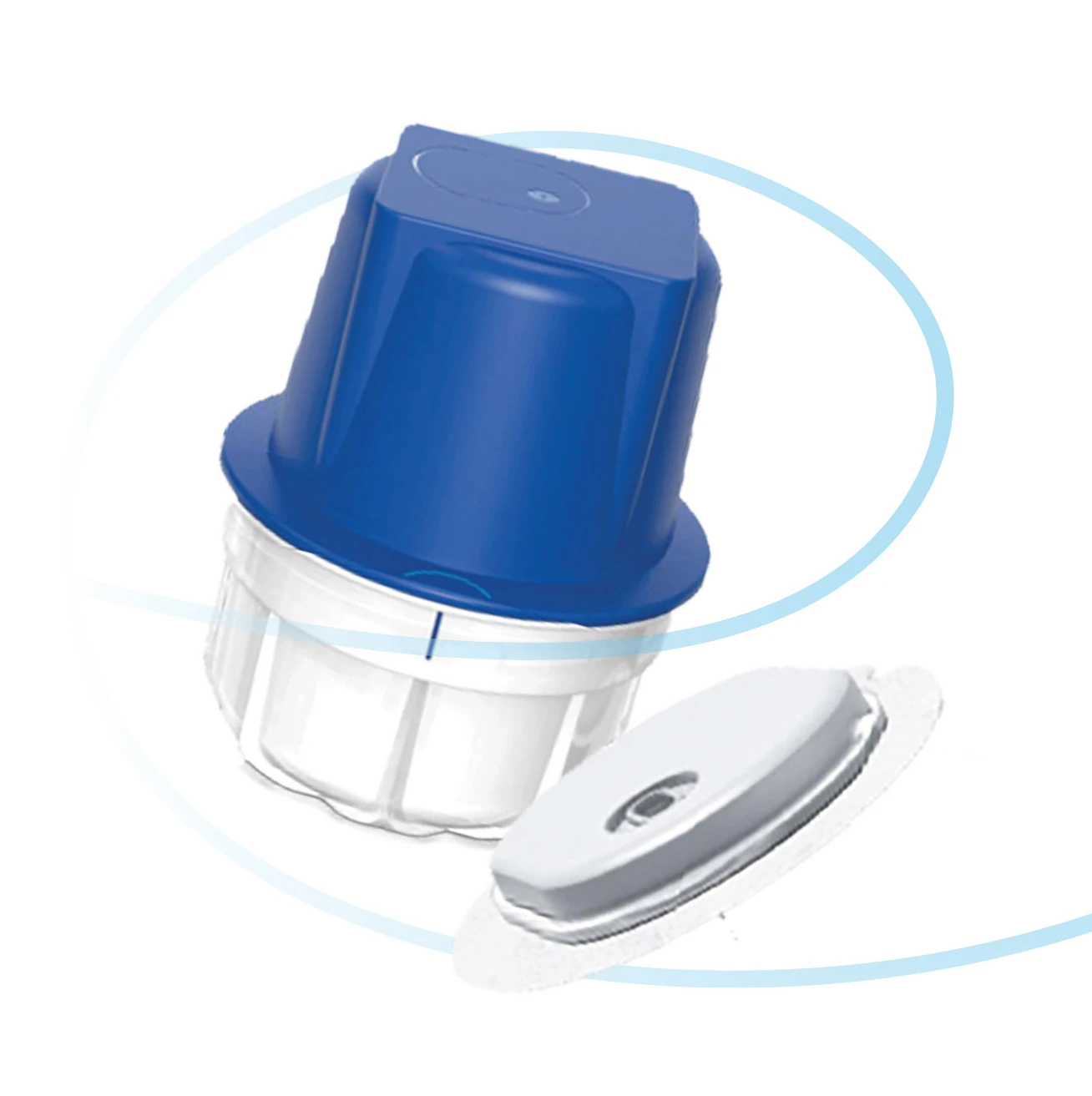 Official IntelliGO Free applicator shown alongside its compact sensor and adhesive